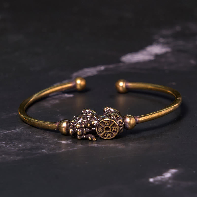 Buddha Stones Pi Xiu Carrying Compass Fu Character Copper Brass Luck Wealth Bracelet Bangle - image 2