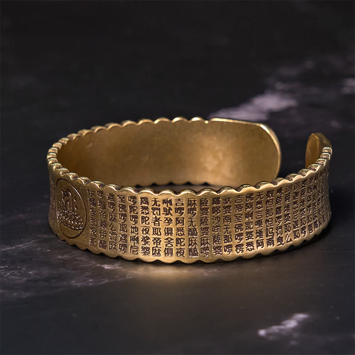 Buddha Stones Heart Sutra Lotus Flower Copper Brass Peace Enlightenment Cuff Bracelet Bangle - image 3