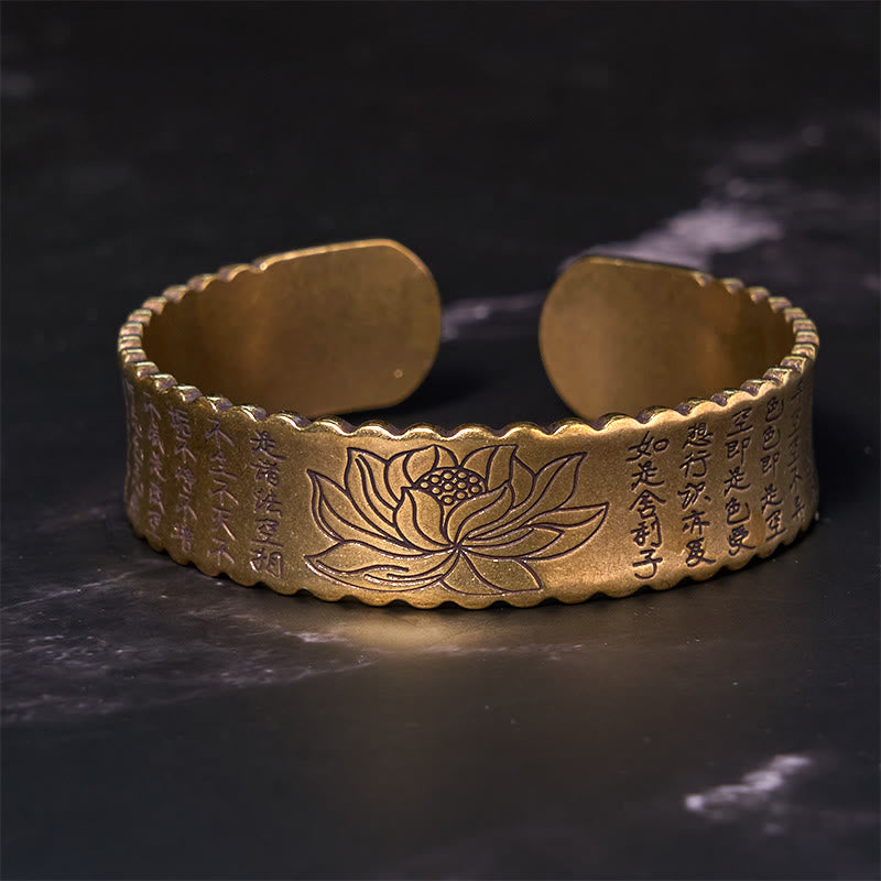 Buddha Stones Heart Sutra Lotus Flower Copper Brass Peace Enlightenment Cuff Bracelet Bangle - image 2