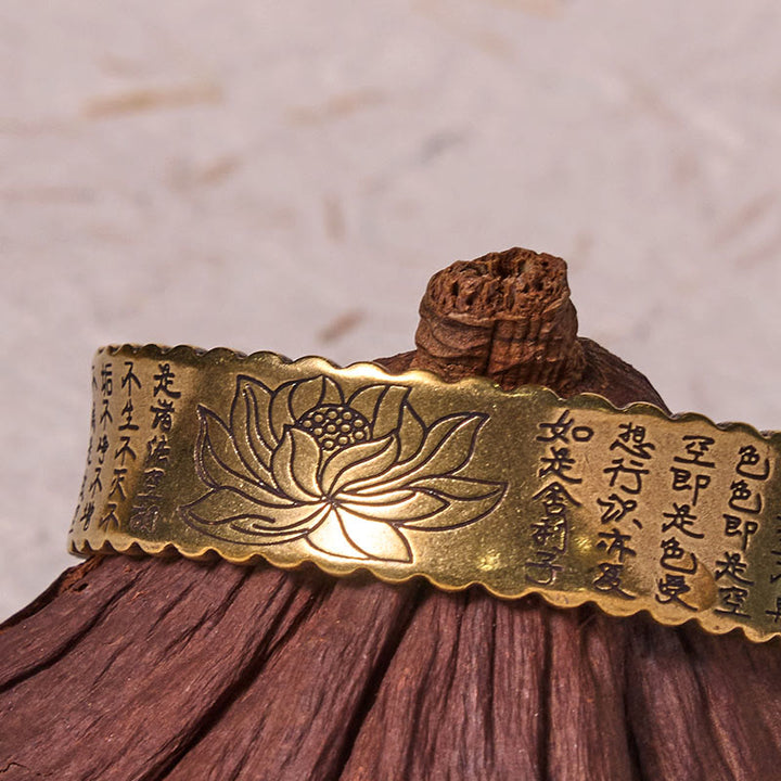 Buddha Stones Heart Sutra Lotus Flower Copper Brass Peace Enlightenment Cuff Bracelet Bangle - image 6