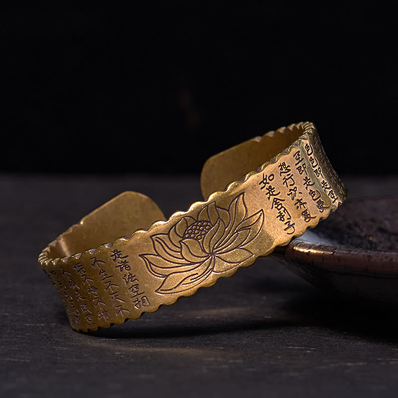 Buddha Stones Heart Sutra Lotus Flower Copper Brass Peace Enlightenment Cuff Bracelet Bangle - Vintage(Wrist Circumference: 14-17cm) - image 1