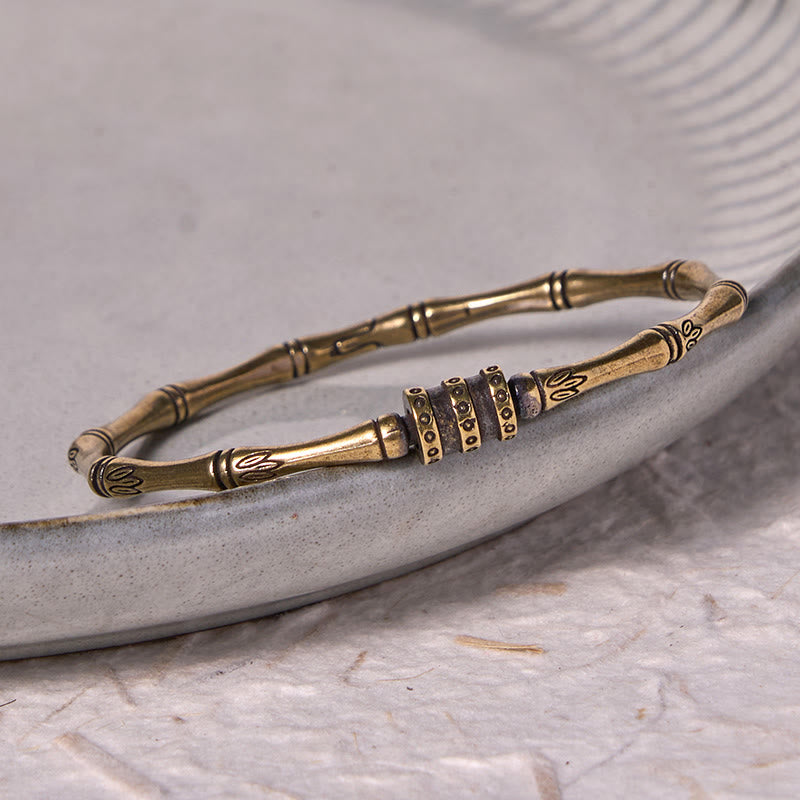 Buddha Stones Bamboo Lotus Flower Copper Brass Peace Bracelet Bangle - image 3