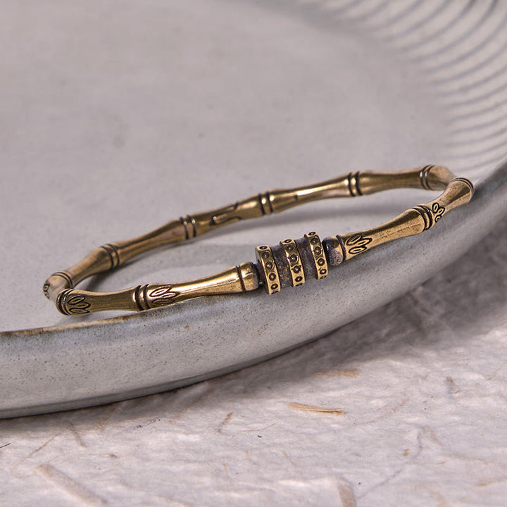 Buddha Stones Bamboo Lotus Flower Copper Brass Peace Bracelet Bangle - image 3