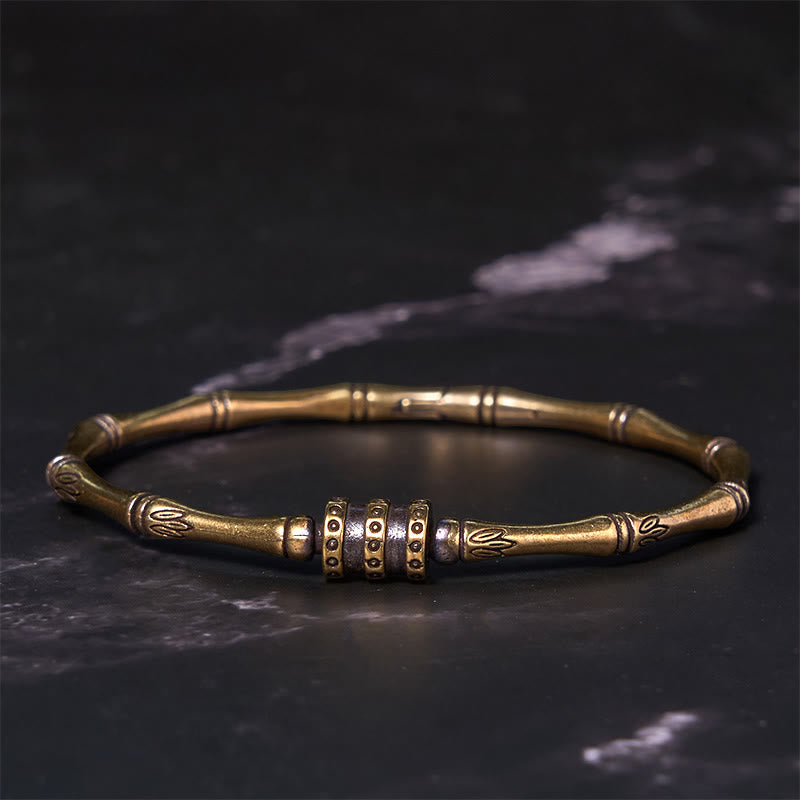 Buddha Stones Bamboo Lotus Flower Copper Brass Peace Bracelet Bangle - image 2