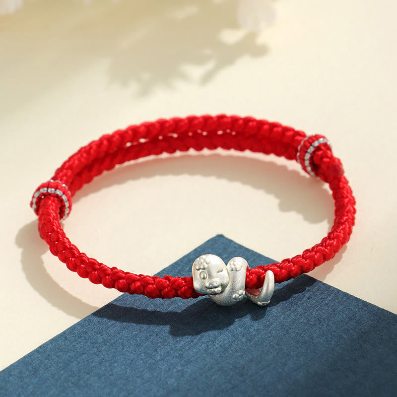 Buddha Stones Handmade 999 Sterling Silver Year Of Snake Red String Luck Braided Bracelet