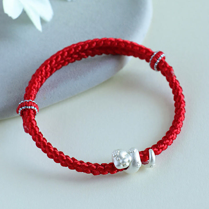 Buddha Stones Handmade 999 Sterling Silver Year Of Snake Red String Luck Braided Bracelet