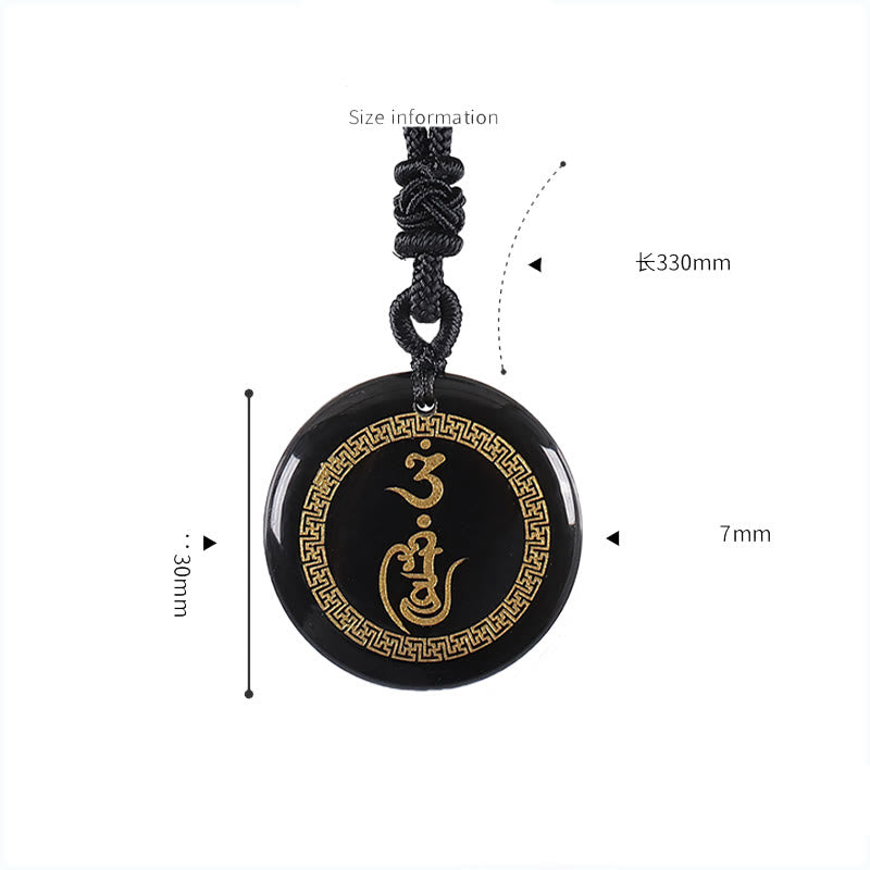 Buddha Stones Swastika Pattern Vajra Protection Mantra Natural Various Crystal Black Obsidian Purification Necklace Pendant