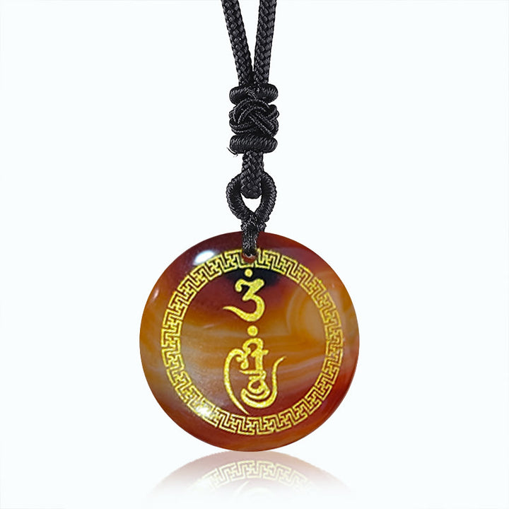 Buddha Stones Swastika Pattern Vajra Protection Mantra Natural Various Crystal Black Obsidian Purification Necklace Pendant