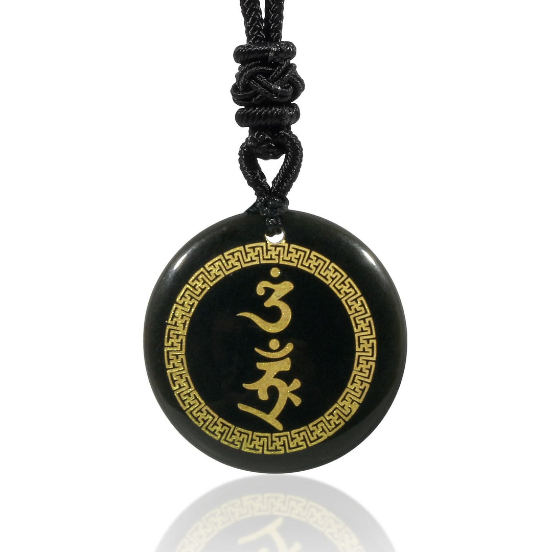 Buddha Stones Surrounding Protection Mantra Natural Various Crystal Black Obsidian Fulfilment Necklace Pendant - Black Obsidian - image 0