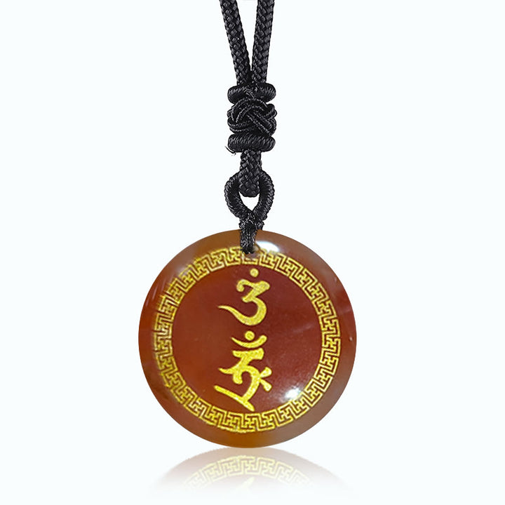 Buddha Stones Surrounding Protection Mantra Natural Various Crystal Black Obsidian Fulfilment Necklace Pendant - Red Agate - image 11