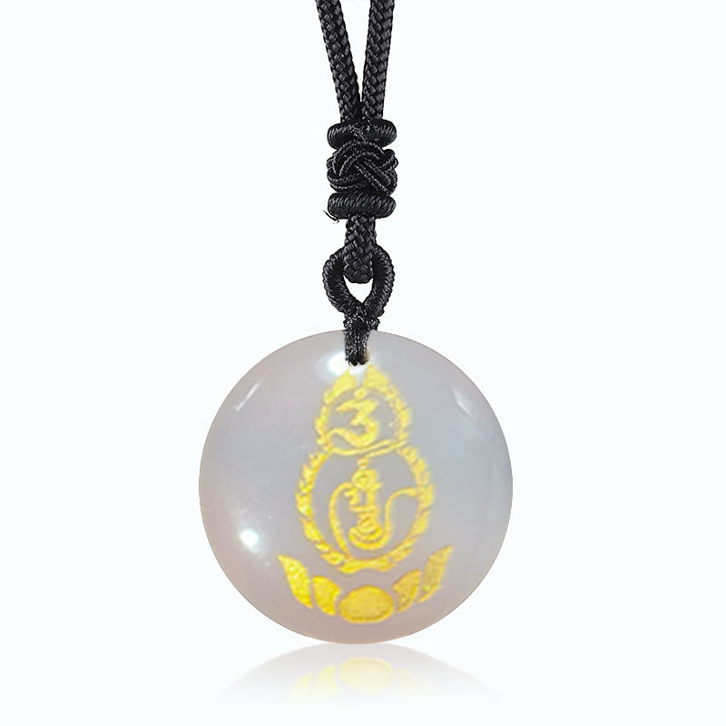 Buddha Stones Gourd Lotus Pedestal Pattern Vajra Protection Mantra Natural Various Crystal Black Obsidian Fulfilment Necklace Pendant - White Crystal - image 9