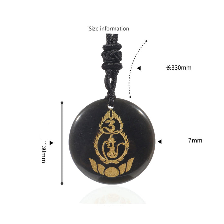 Buddha Stones Gourd Lotus Pedestal Pattern Vajra Protection Mantra Natural Various Crystal Black Obsidian Fulfilment Necklace Pendant