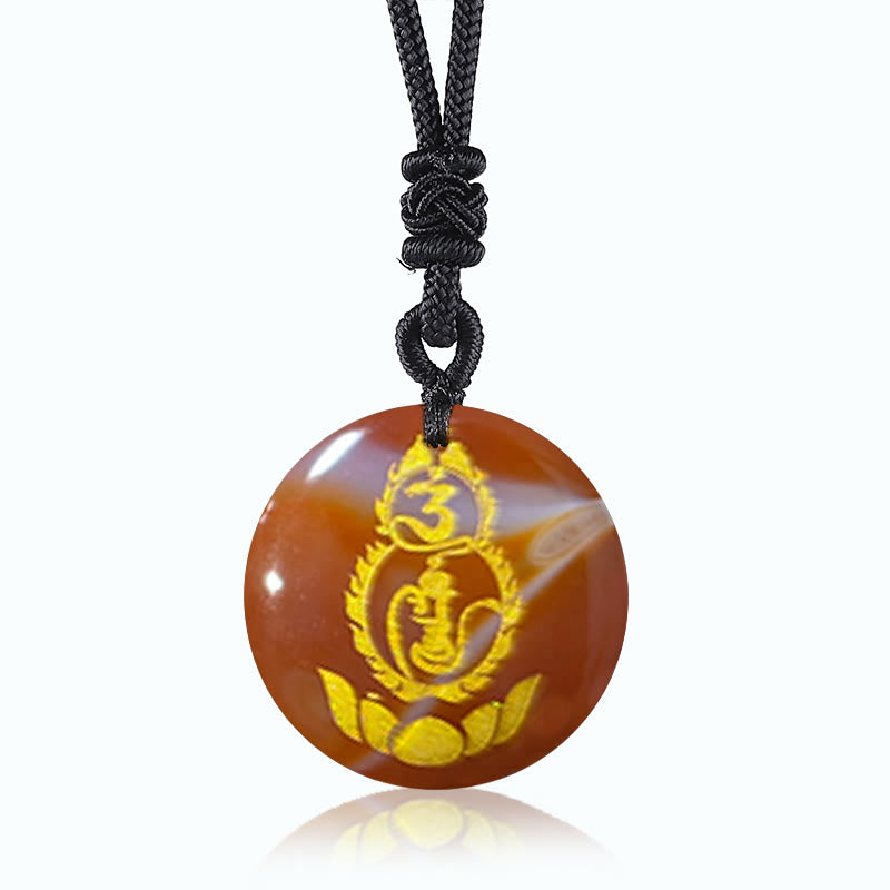 Buddha Stones Gourd Lotus Pedestal Pattern Vajra Protection Mantra Natural Various Crystal Black Obsidian Fulfilment Necklace Pendant - Red Agate - image 13