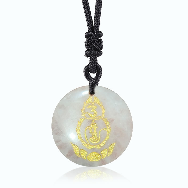 Buddha Stones Gourd Lotus Pedestal Pattern Vajra Protection Mantra Natural Various Crystal Black Obsidian Fulfilment Necklace Pendant - White Agate - image 7