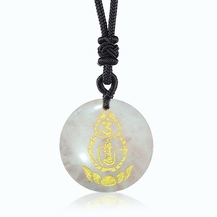 Buddha Stones Gourd Lotus Pedestal Pattern Vajra Protection Mantra Natural Various Crystal Black Obsidian Fulfilment Necklace Pendant - White Agate - image 7