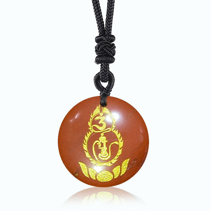Buddha Stones Gourd Lotus Pedestal Pattern Vajra Protection Mantra Natural Various Crystal Black Obsidian Fulfilment Necklace Pendant - Red Stone - image 11