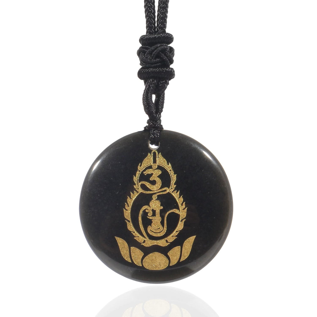 Buddha Stones Gourd Lotus Pedestal Pattern Vajra Protection Mantra Natural Various Crystal Black Obsidian Fulfilment Necklace Pendant - Black Obsidian - image 1
