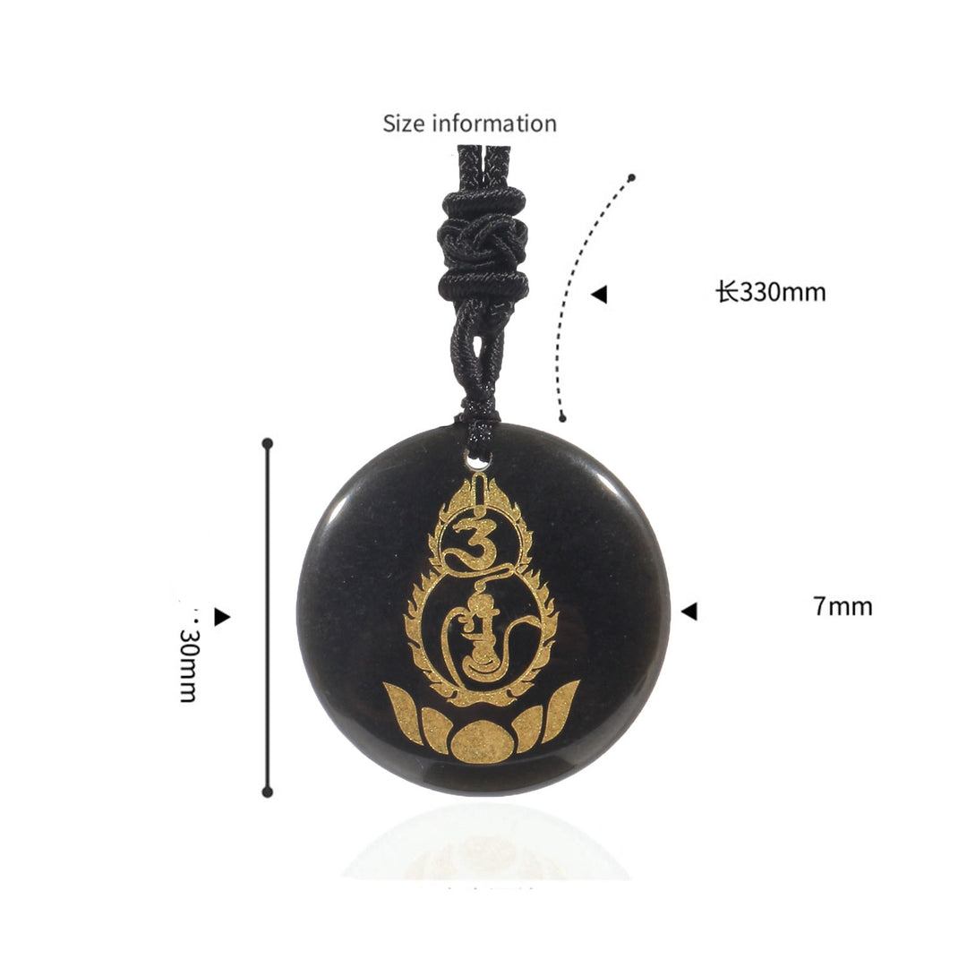 Buddha Stones Gourd Lotus Pedestal Pattern Vajra Protection Mantra Natural Various Crystal Black Obsidian Fulfilment Necklace Pendant - image 2