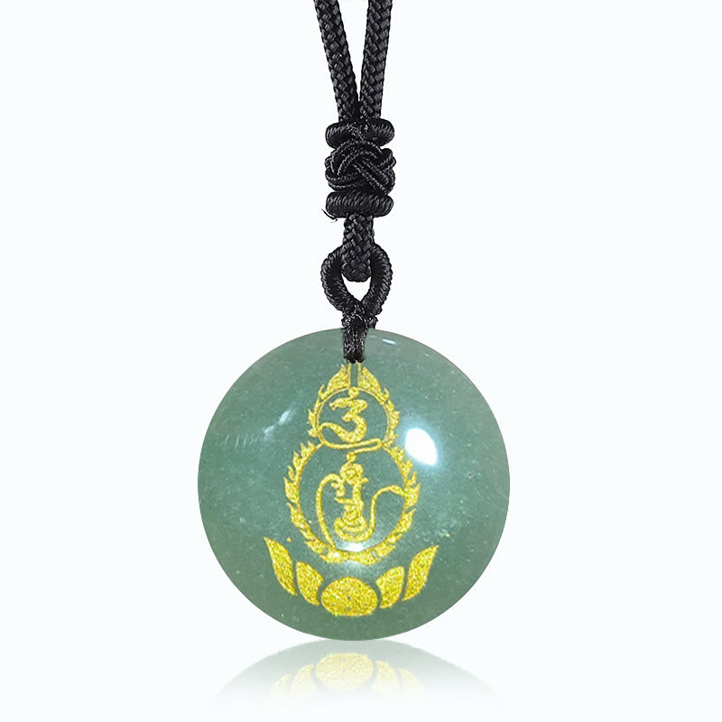 Buddha Stones Gourd Lotus Pedestal Pattern Vajra Protection Mantra Natural Various Crystal Black Obsidian Fulfilment Necklace Pendant - Green Aventurine - image 5