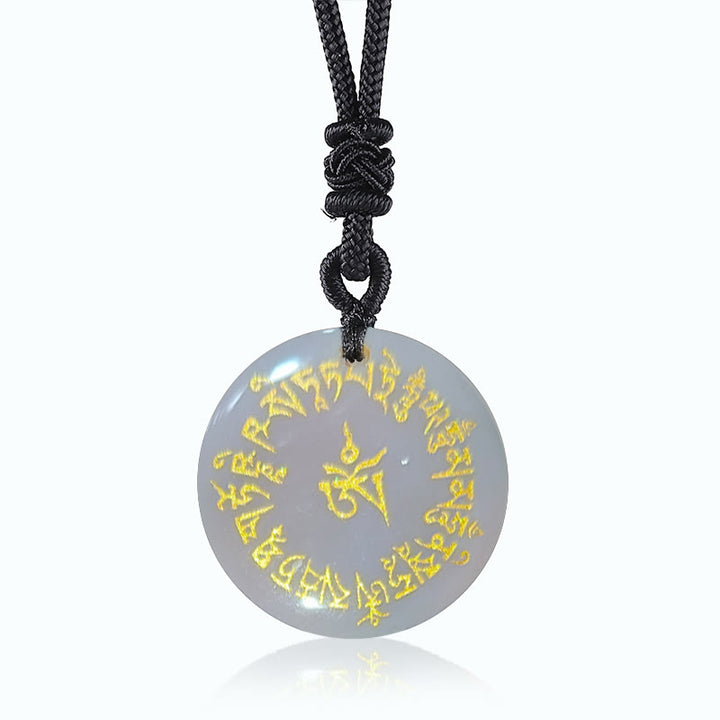 Buddha Stones Fortune-gathering Mantra Natural Various Crystal Black Obsidian Fulfilment Necklace Pendant - White Crystal - image 7