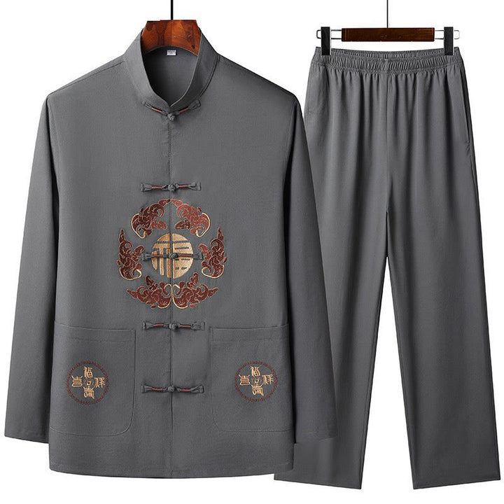 Buddha Stones Chinese New Year Embroidered Fu Tang Suit Hanfu Long Sleeve Top Pants Clothing Men's Set - DimGray - US/UK/AU44，EU54 (4XL) - image 4