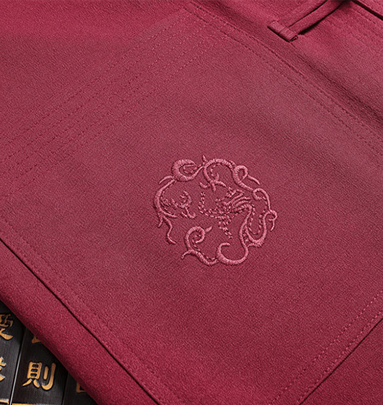 Buddha Stones Chinese New Year Embroidered Dragon Frog-button Tang Suit Hanfu Long Sleeve Top Pants Clothing Men's Set - image 5