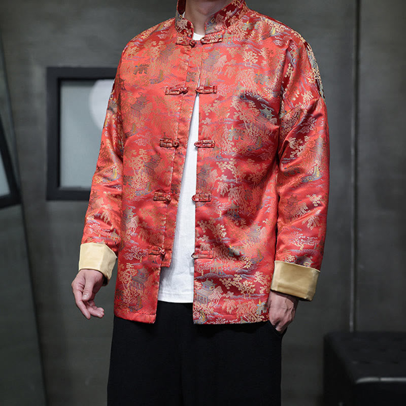 Buddha Stones Chinese New Year Clothes Jacquard Design Frog-button Tang Suit Men's Jacket Shirt