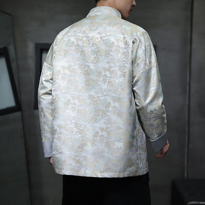 Buddha Stones Chinese New Year Clothes Jacquard Design Frog-button Tang Suit Men's Jacket Shirt