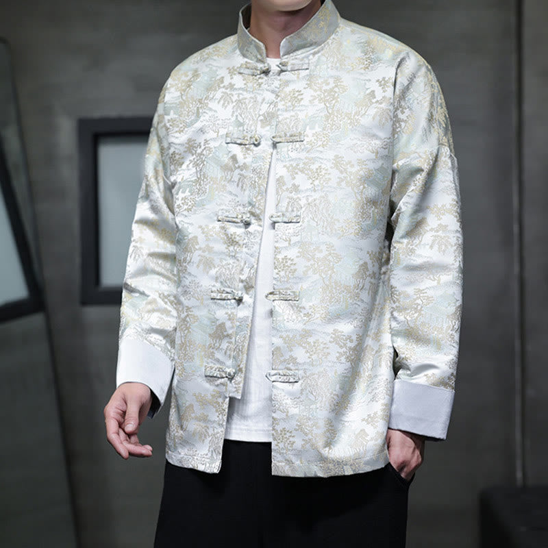 Buddha Stones Chinese New Year Clothes Jacquard Design Frog-button Tang Suit Men's Jacket Shirt