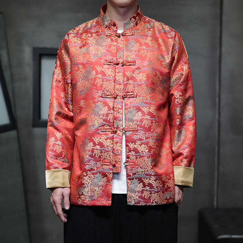 Buddha Stones Chinese New Year Clothes Jacquard Design Frog-button Tang Suit Men's Jacket Shirt