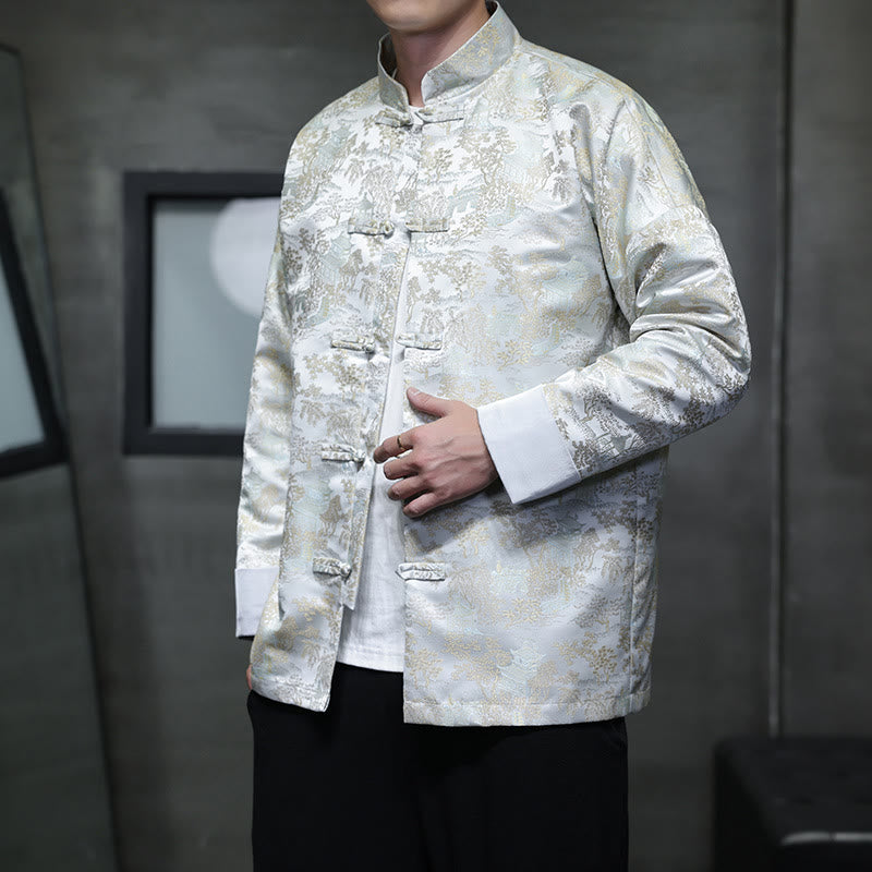 Buddha Stones Chinese New Year Clothes Jacquard Design Frog-button Tang Suit Men's Jacket Shirt