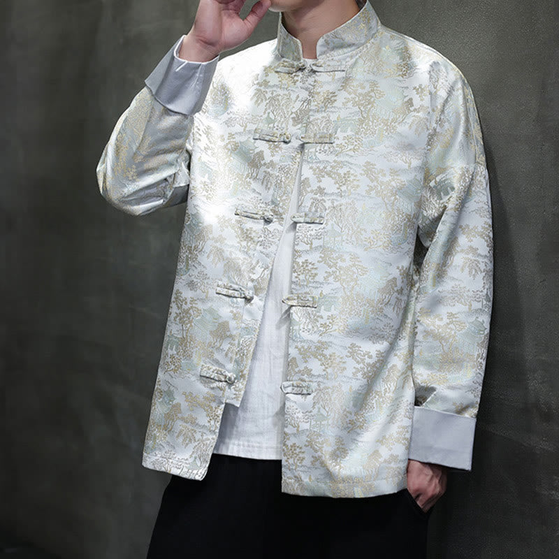 Buddha Stones Chinese New Year Clothes Jacquard Design Frog-button Tang Suit Men's Jacket Shirt