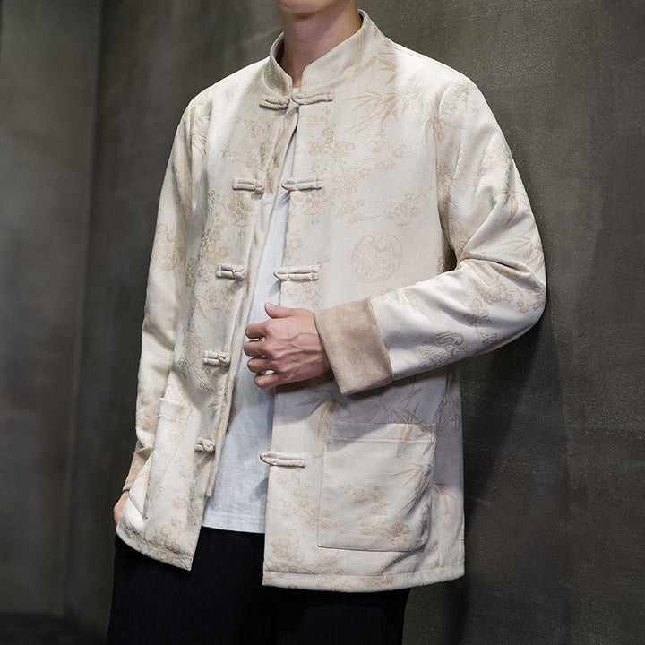 Buddha Stones Chinese New Year Clothes Flowers Bamboo Solid Color Cuff Frog-button Tang Suit Cotton Men's Jacket Shirt With Pockets - image 48