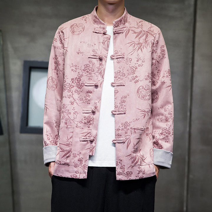 Buddha Stones Chinese New Year Clothes Flowers Bamboo Solid Color Cuff Frog-button Tang Suit Cotton Men's Jacket Shirt With Pockets - image 34