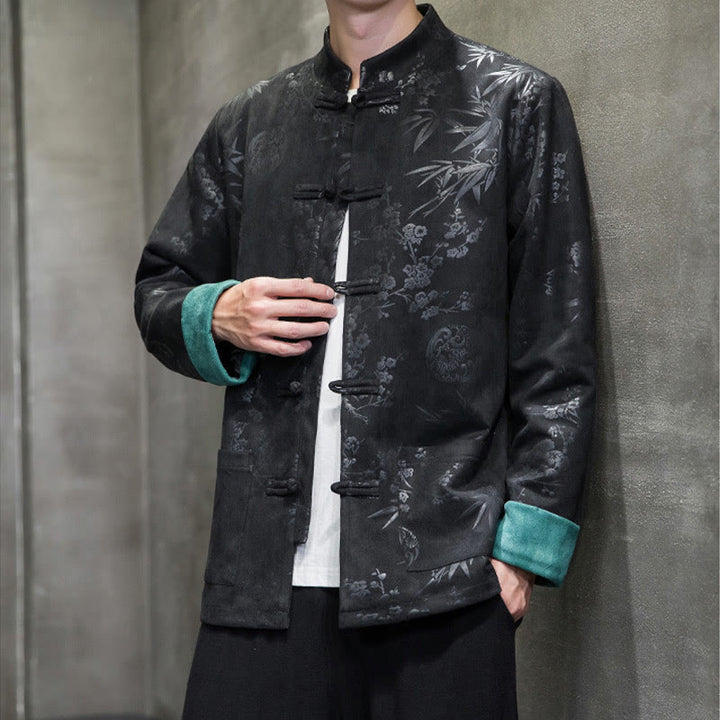 Buddha Stones Chinese New Year Clothes Flowers Bamboo Solid Color Cuff Frog-button Tang Suit Cotton Men's Jacket Shirt With Pockets - image 26