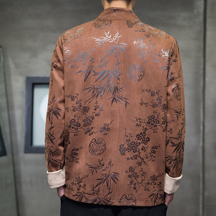 Buddha Stones Chinese New Year Clothes Flowers Bamboo Solid Color Cuff Frog-button Tang Suit Cotton Men's Jacket Shirt With Pockets - image 14