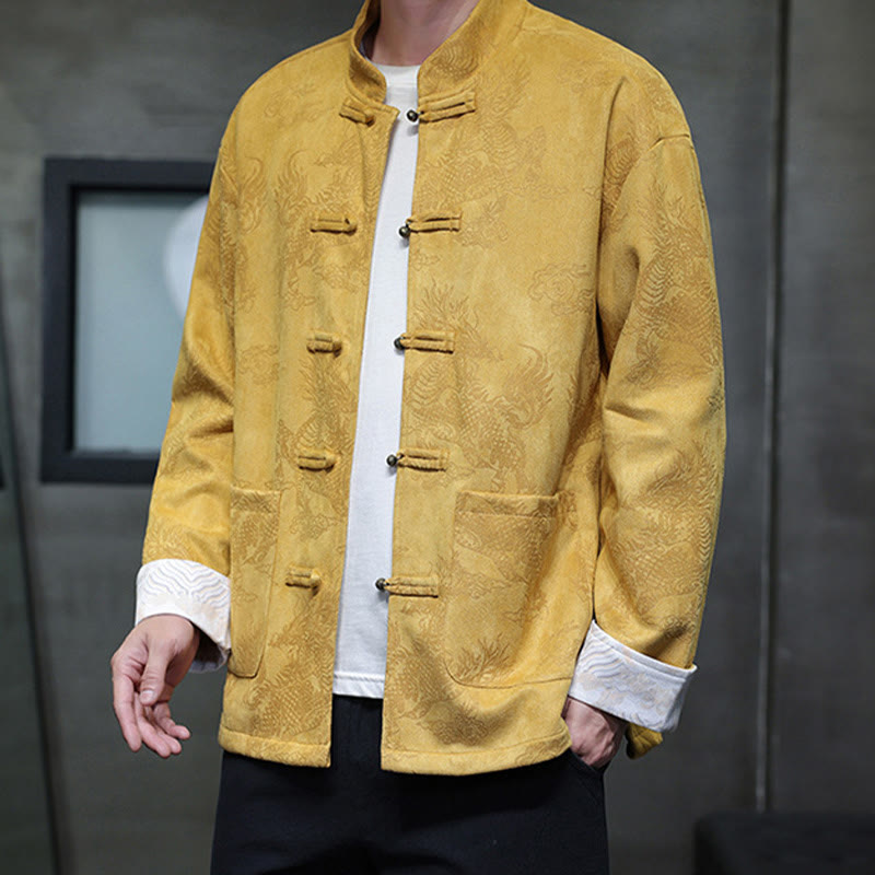 Buddha Stones Chinese New Year Kirin Print Frog-button Tang Suit Men's Jacket Shirt With Pockets - image 6