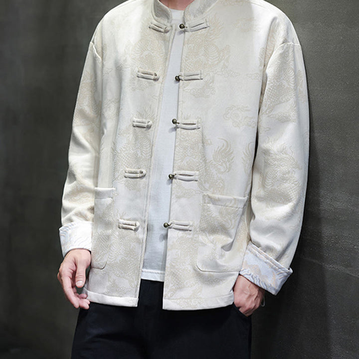 Buddha Stones Chinese New Year Kirin Print Frog-button Tang Suit Men's Jacket Shirt With Pockets - image 26