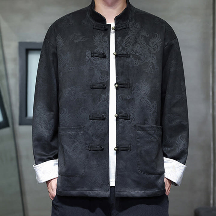 Buddha Stones Chinese New Year Kirin Print Frog-button Tang Suit Men's Jacket Shirt With Pockets - image 14