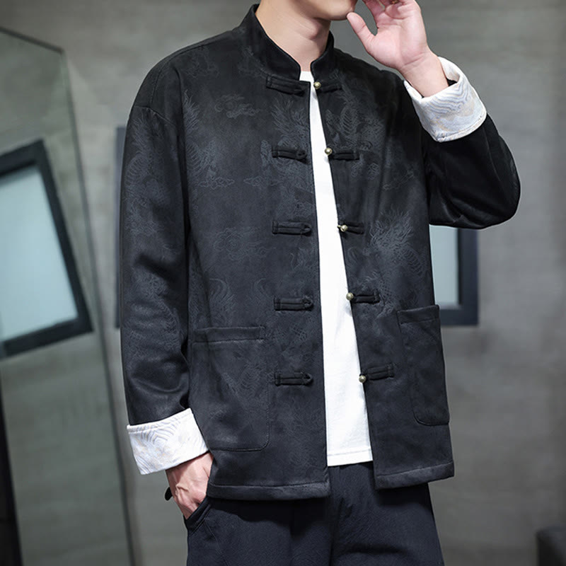 Buddha Stones Chinese New Year Kirin Print Frog-button Tang Suit Men's Jacket Shirt With Pockets - image 20