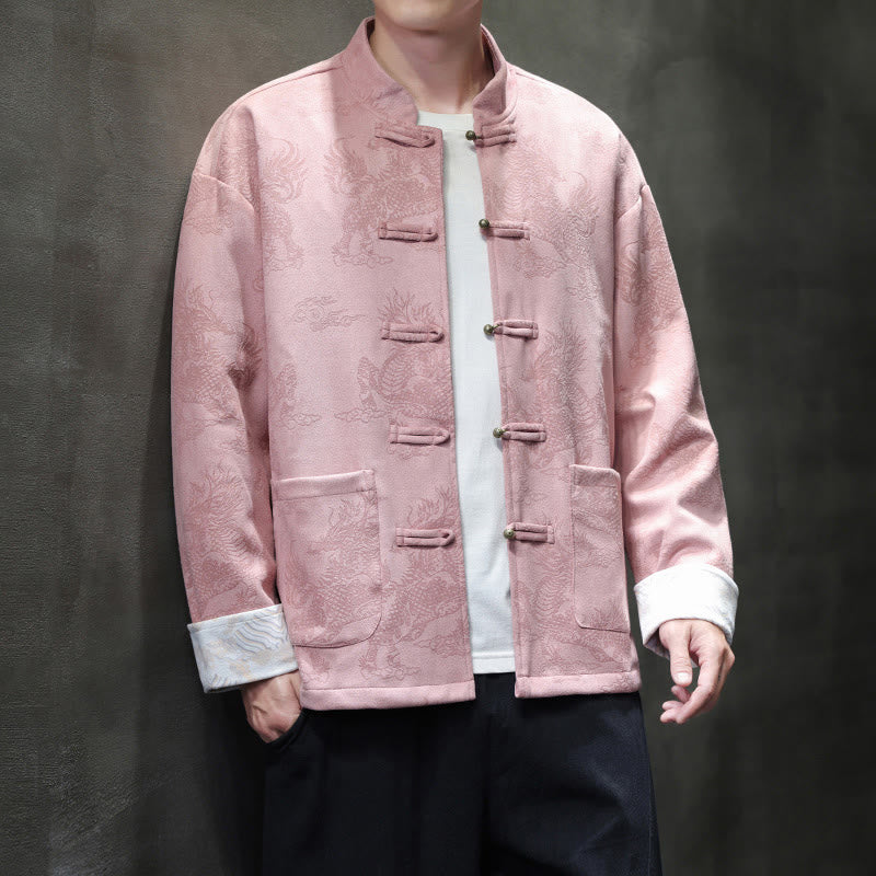 Buddha Stones Chinese New Year Kirin Print Frog-button Tang Suit Men's Jacket Shirt With Pockets - image 36