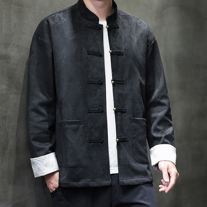 Buddha Stones Chinese New Year Kirin Print Frog-button Tang Suit Men's Jacket Shirt With Pockets - image 19