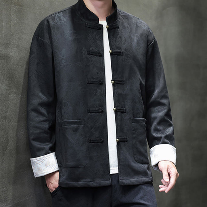 Buddha Stones Chinese New Year Kirin Print Frog-button Tang Suit Men's Jacket Shirt With Pockets - image 19