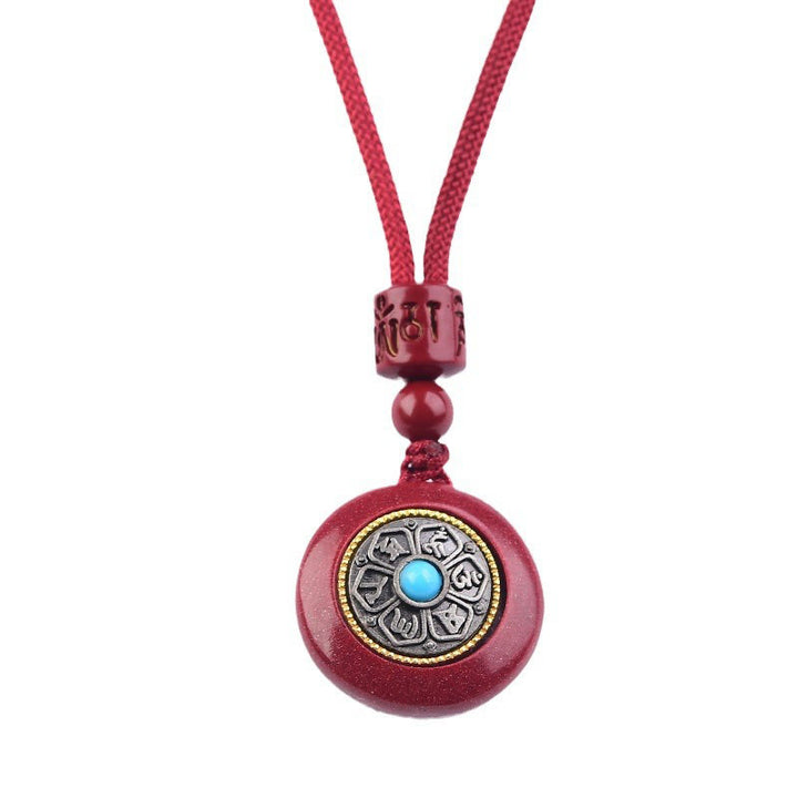 Buddha Stones Natural Cinnabar Six True Words 'Om Mani Padme Hum' Braided String Blessing Key Chain Necklace Pendant - image 9