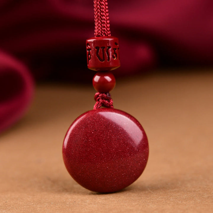 Buddha Stones Natural Cinnabar Six True Words 'Om Mani Padme Hum' Braided String Blessing Key Chain Necklace Pendant - image 4