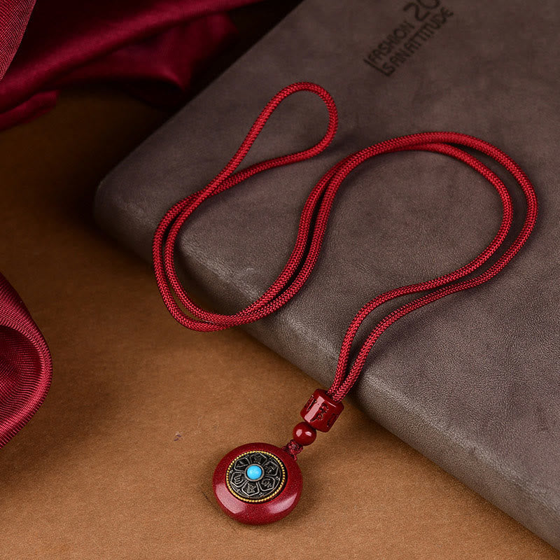 Buddha Stones Natural Cinnabar Six True Words 'Om Mani Padme Hum' Braided String Blessing Key Chain Necklace Pendant - image 5