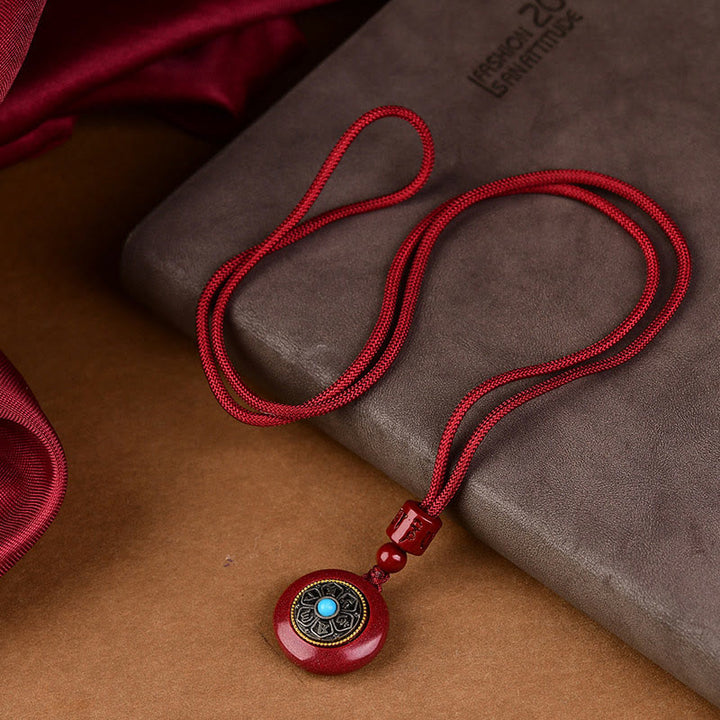 Buddha Stones Natural Cinnabar Six True Words 'Om Mani Padme Hum' Braided String Blessing Key Chain Necklace Pendant - image 5