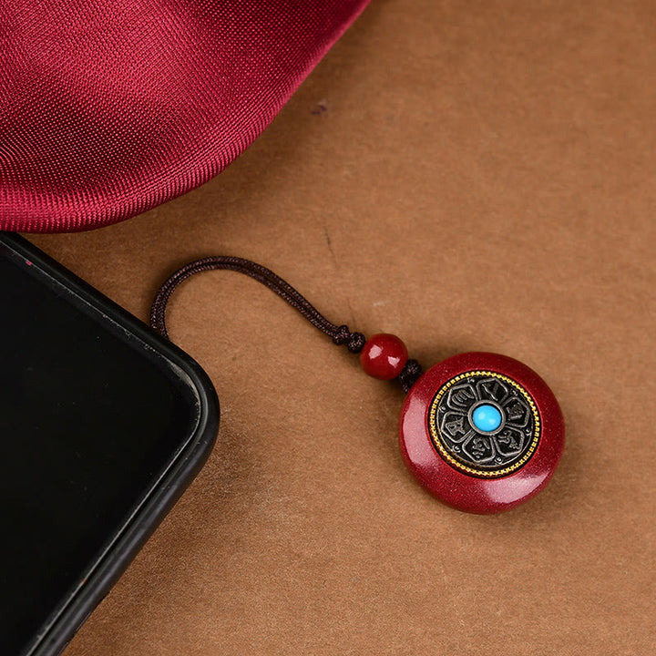 Buddha Stones Natural Cinnabar Six True Words 'Om Mani Padme Hum' Braided String Blessing Key Chain Necklace Pendant - Cinnabar Om Mani Padme Hum Phone Chain - image 11