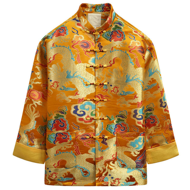 Buddha Stones Chinese New Year Dragon Embroidery Auspicious Clouds Frog-button Tang Suit Men's Jacket Shirt