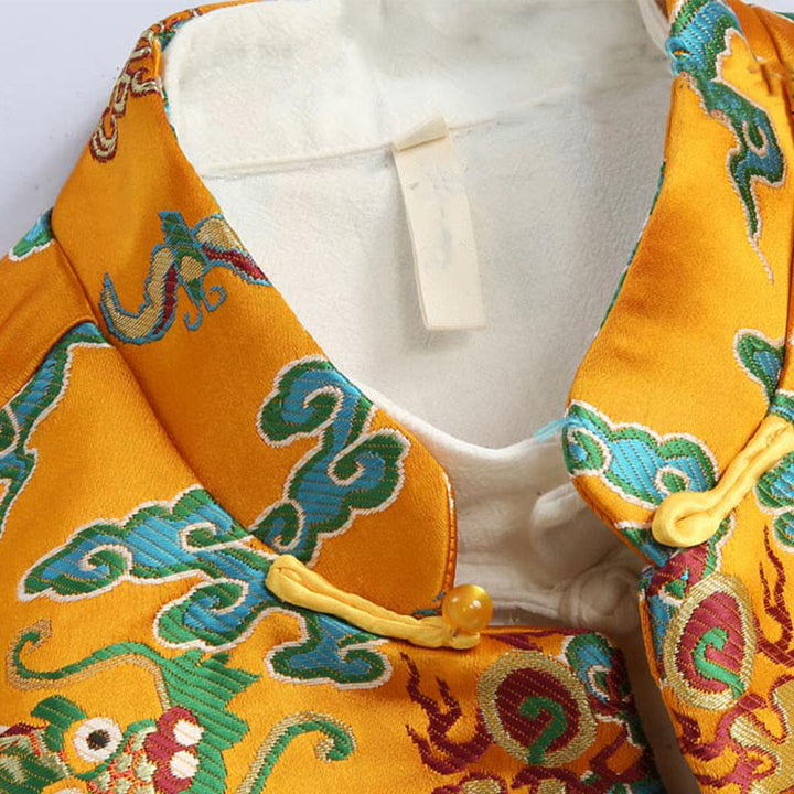 Buddha Stones Chinese New Year Dragon Embroidery Auspicious Clouds Frog-button Tang Suit Men's Jacket Shirt - image 4